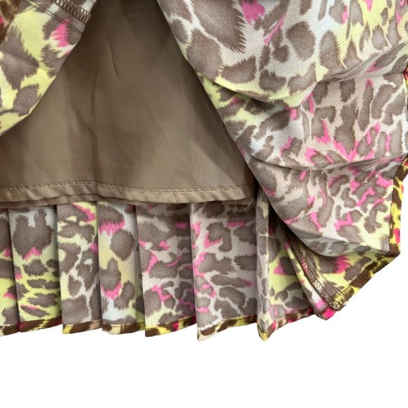 Audrey B Midi Skirt Womens Yellow Pink Cheetah Pleated Side Zip Lined Size 14 - Picture 6 of 11